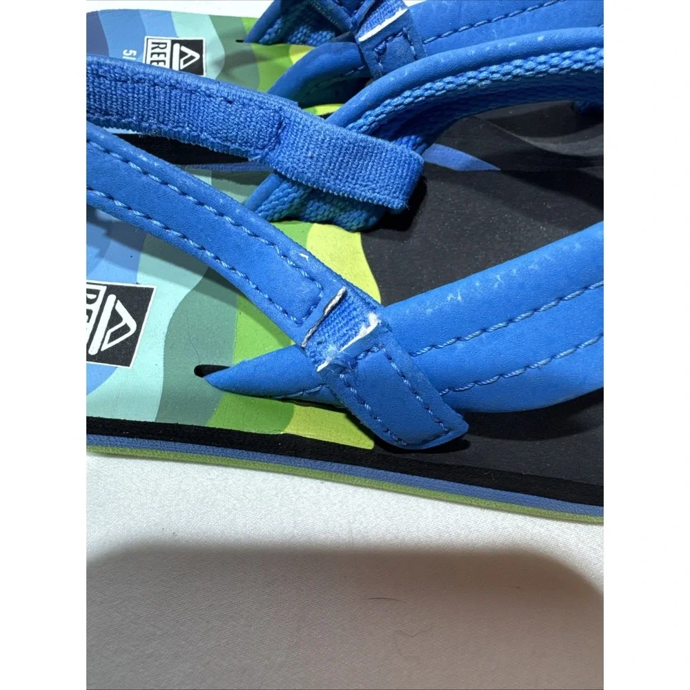 Reef ‎ 5/6 Little Ahi Flip Flops Sandals Blue Green Black Unisex Preowned